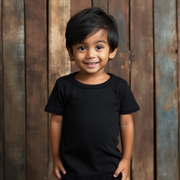 A little asian boy wearing empty blank tshirt for mockup