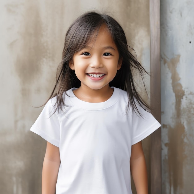 Little asian girl wearing empty blank tshirt for design mockup