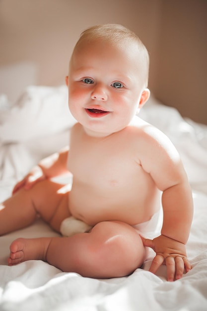 Little baby in the bedroom Child at home Infant indoors