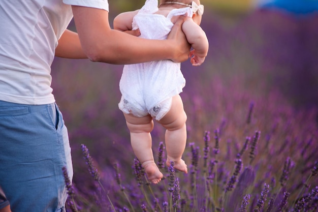 Little baby with father summer outdoor have fun