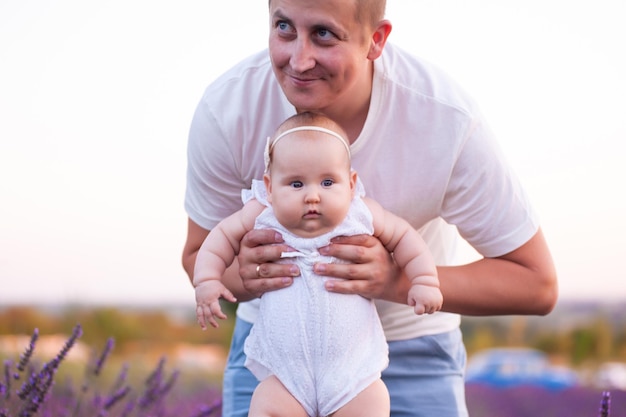 Little baby with father summer outdoor have fun