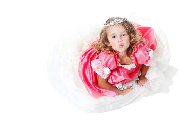 Photo little beauty queen young girl as magic fairy on white background