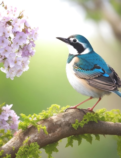 Little bird sitting on branch of tree on autumn background