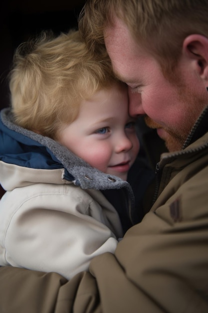 A little boy being cuddled by his father created with generative ai