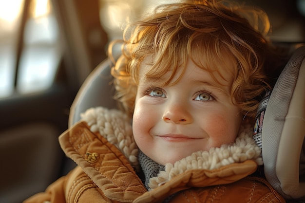 Little Boy in Car Seat With Jacket