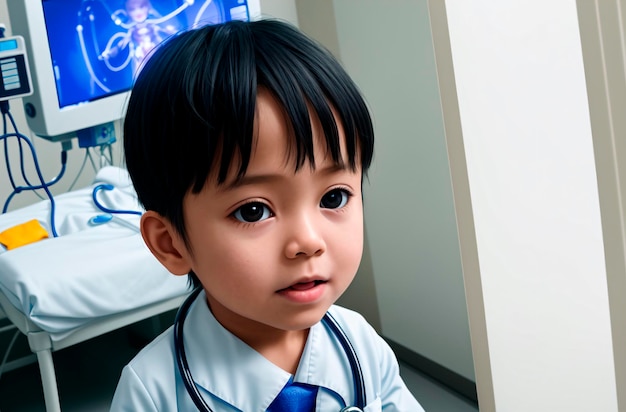 Little boy doctor Child in medical costume in hospital Generative AI