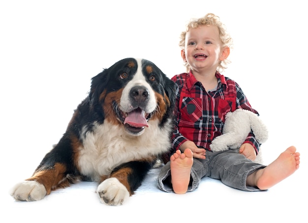 little boy and dog