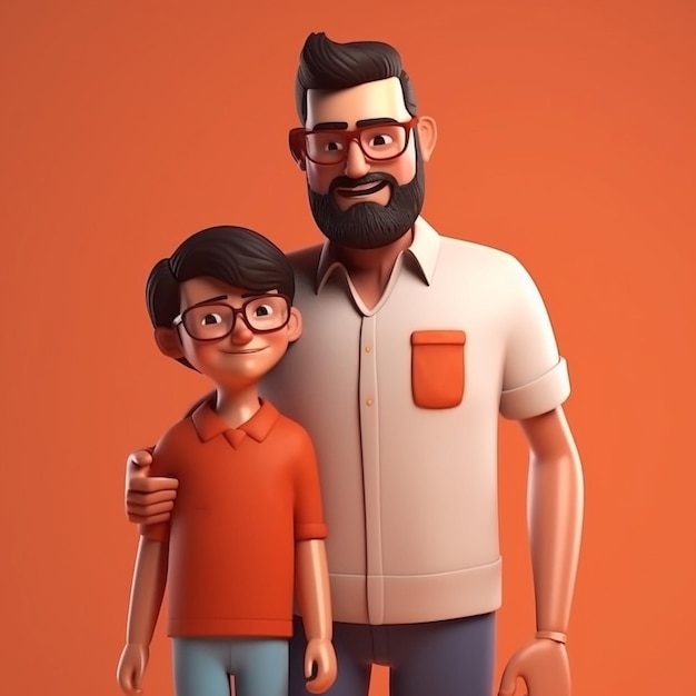 A Little Boy and his Father with Glasses Happy fathers day concept