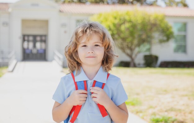 Little boy on his first day at american school Beginning of lessons