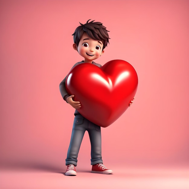 a little boy holding a heart that says a on it