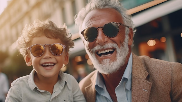 little boy playing with his grandpa