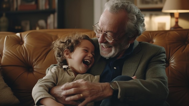 little boy playing with his grandpa