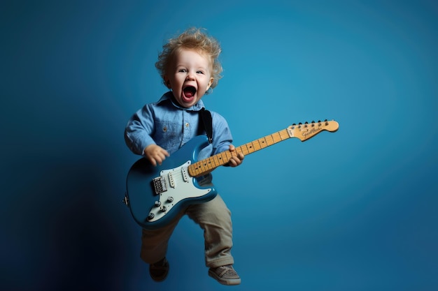 Little Boy Rocks Out on Electric Guitar