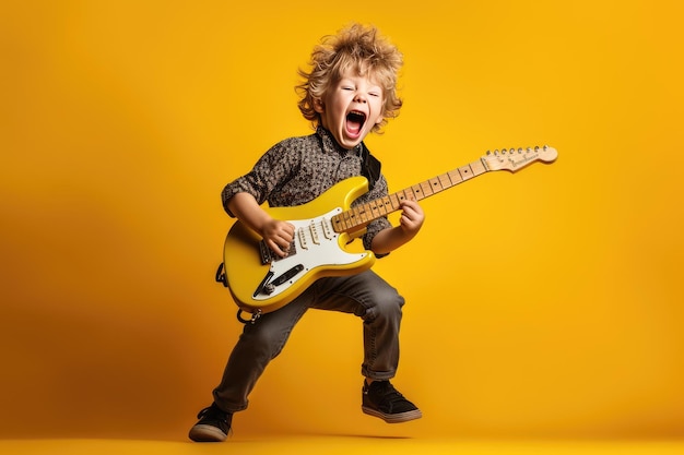 Little Boy Rocks Out on Electric Guitar