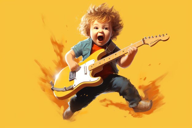 Little Boy Rocks Out on Electric Guitar