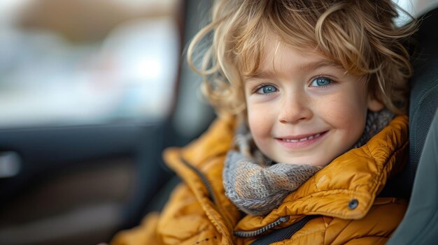 Little Boy Sitting in Car Backseat