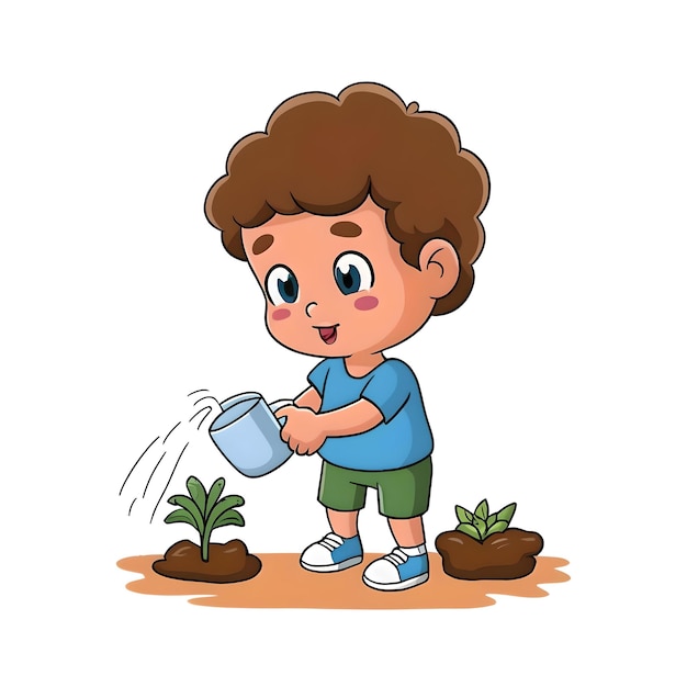 Photo a little boy watering a plant in a garden