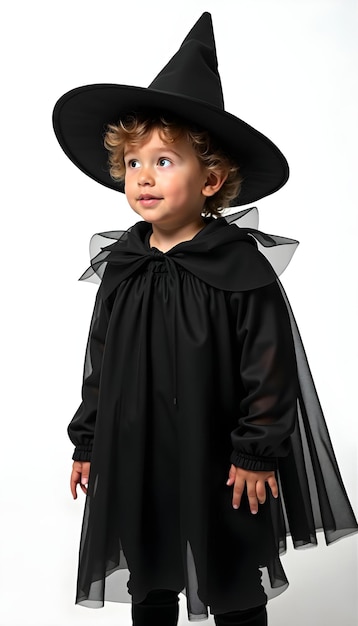 Photo a little boy wearing a black hat with a black bow on it