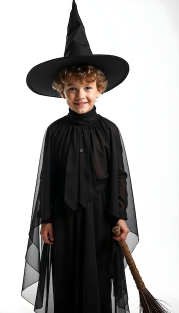 Photo a little boy wearing a black hat with a black hat on it