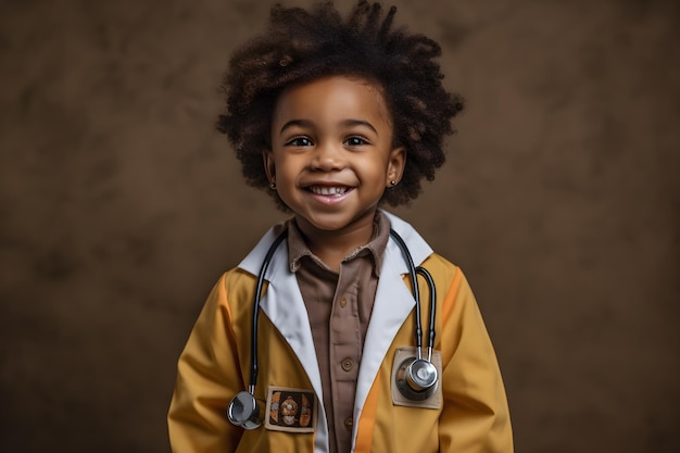 A little boy wearing a doctor's coat and a stethoscope