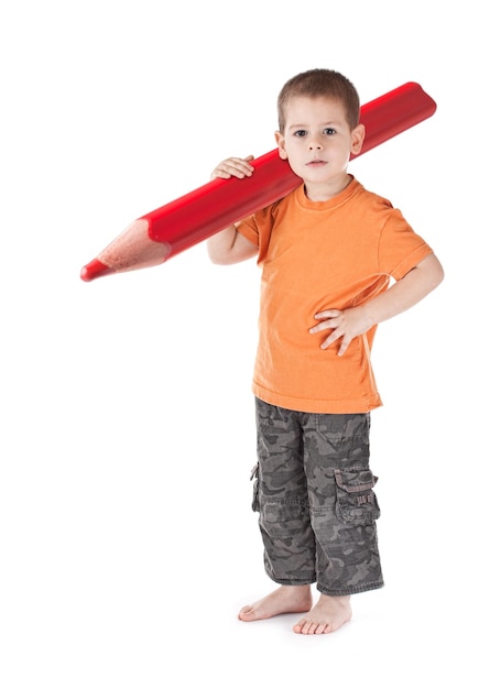 Little boy whit large pencil