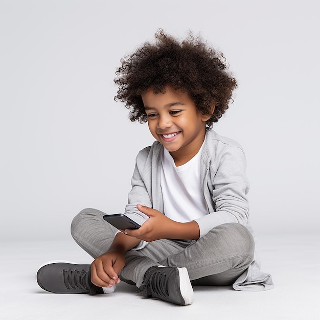 a little boy with curly hair sitting on the floor and smiling