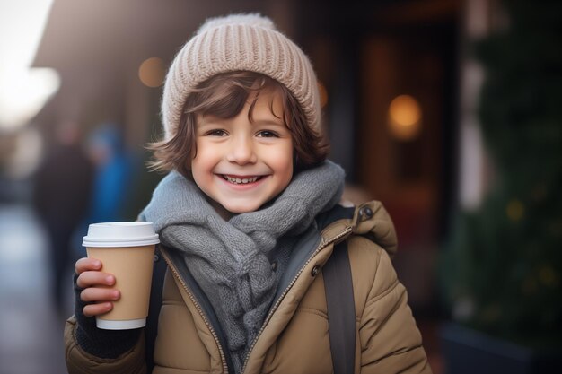 Little brunette kid at outdoors holding a chocolate