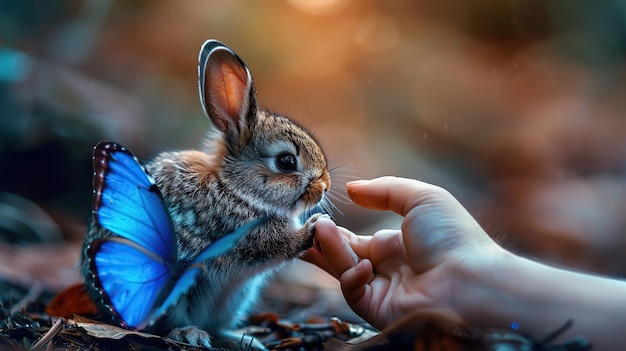 Photo a little bunny with butterfly wings