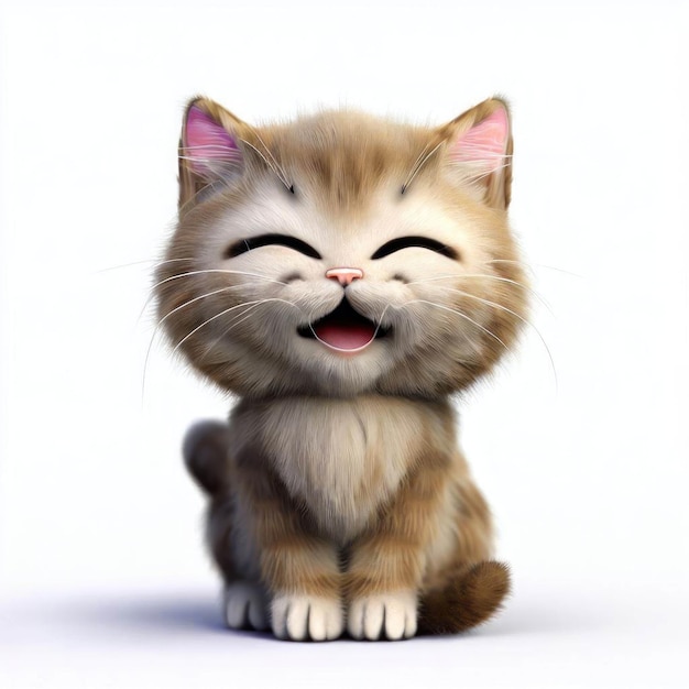 Little Cat in 3D Cute and Graceful Illustration with Playful Spirit on White Background Generative