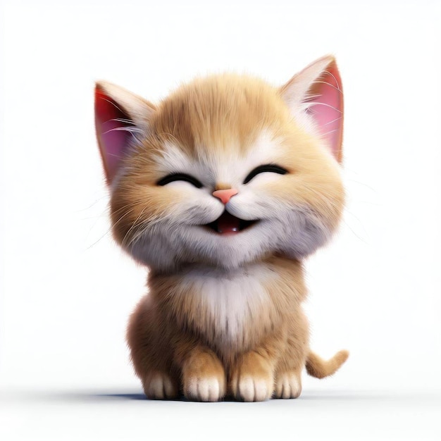 Little Cat in 3D Cute and Mischievous Illustration with Playful Expressions on White Background