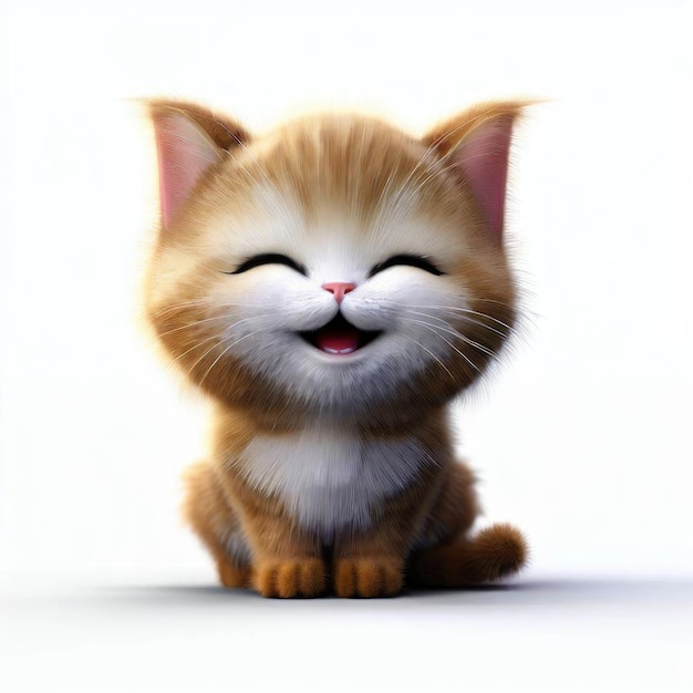 Little Cat in 3D Fluffy and Cute with Whiskered Charm on White Background Generative AI