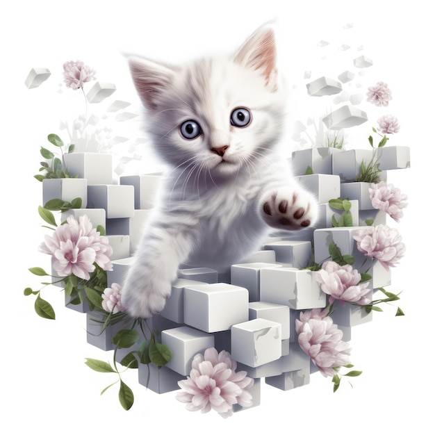 little cat and the flowers wall