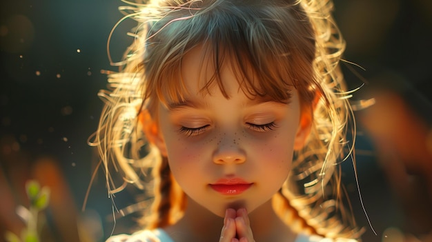 a little caucasian girl of 10 years old praying