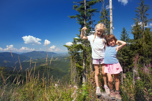 Little children on a hike