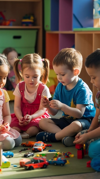 Little children sitting on floor playing