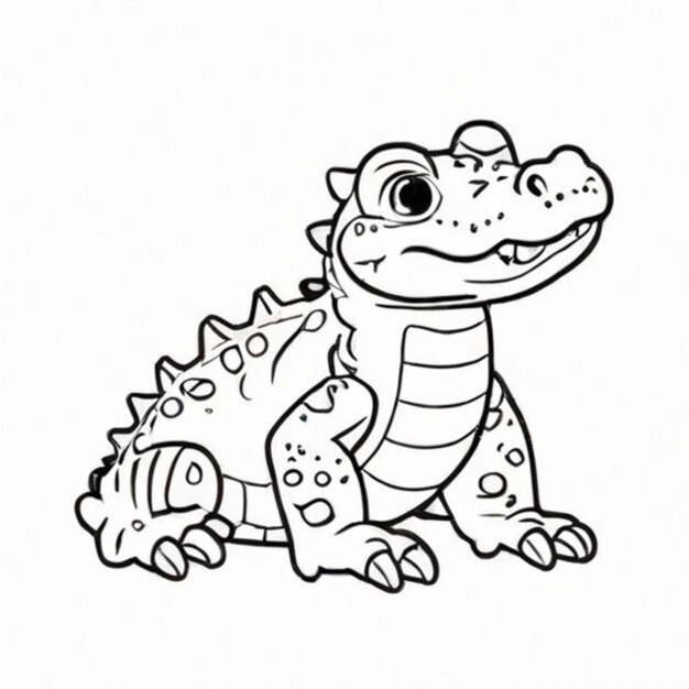 little crocodile line art white background