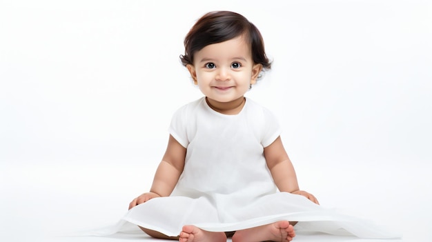 Little cute baby wearing white dress