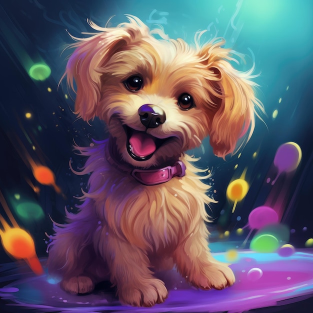 Little cute dog on an abstract bright background