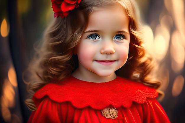 Little cute girl in red dress