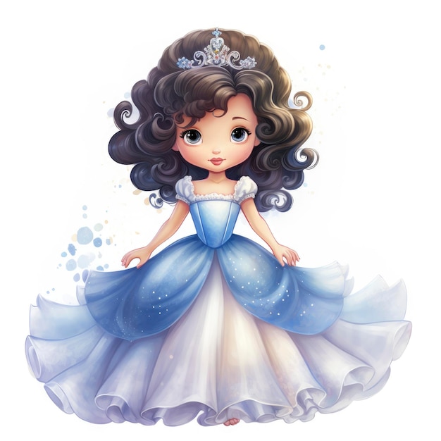 Little cute princess full body clipart watercolor