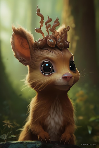 A little deer with a crown on its head