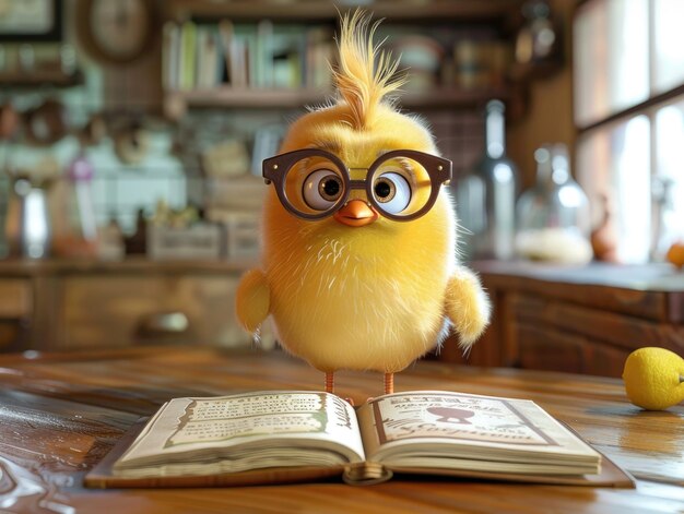 Photo a little duck wearing glasses yellow