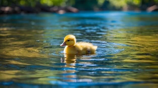 A Little Duckling Swimming in a Pond