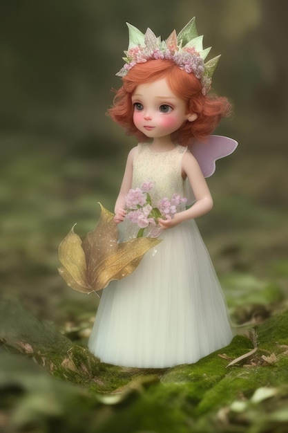 A little fairy with a wreath of flowers