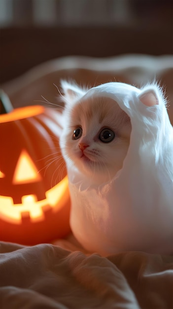 Little Ghost Fluffy Kittens Pumpkinlit Peek