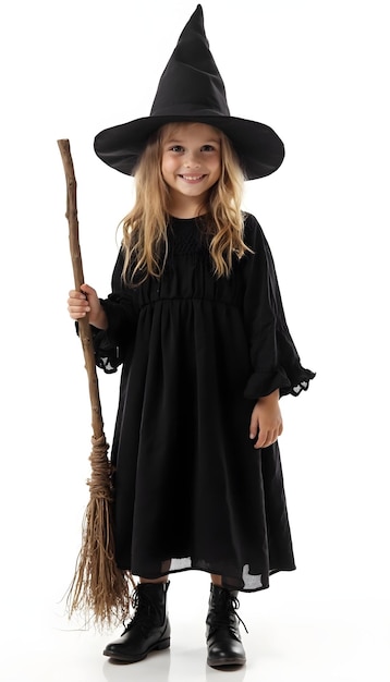 a little girl in a black hat is holding a stick with a stick