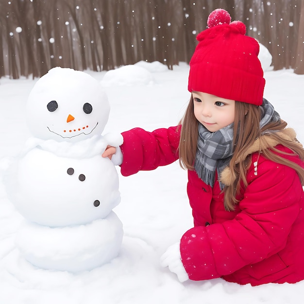 Little Girl Building Her First Snowman Generated AI