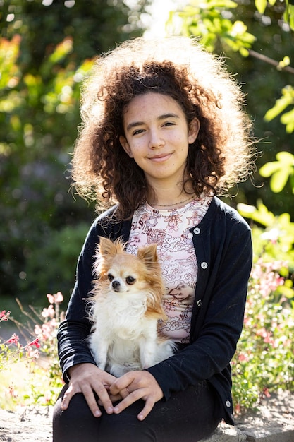 Little girl and chihuahua