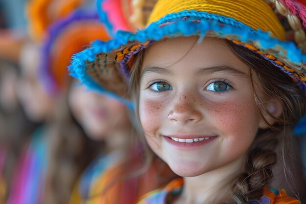 Little Girl in Colorful Hat Smiling