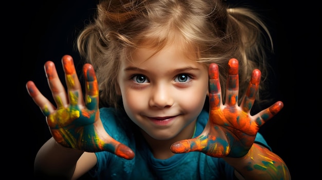 Little girl and colors on handportrait